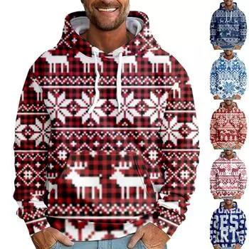 Мужская свободная толстовка с капюшоном с рождественским принтом, мужская повседневная модная спортивная толстовка L бежевый