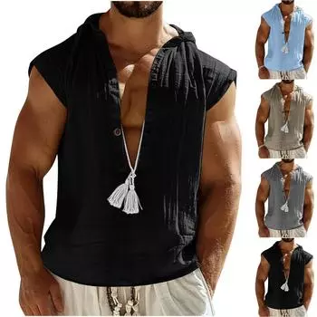 Мужская свободная толстовка с V-образным вырезом и капюшоном, модный топ L чёрный