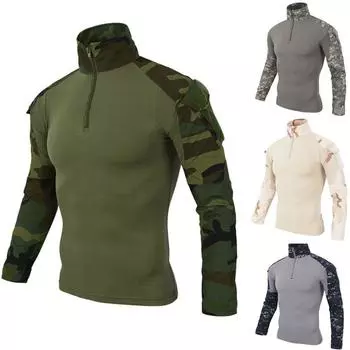 Мужская тактическая камуфляжная рубашка с длинными рукавами и мускулами, базовая однотонная блузка, футболка, топ XL хаки