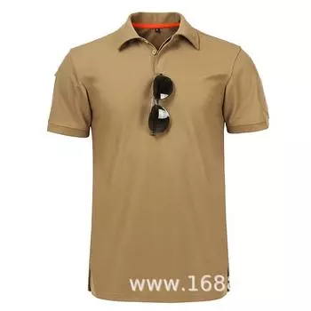Мужская тактическая рубашка поло для военных фанатов - Короткий рукав, Отложной воротник Large хаки