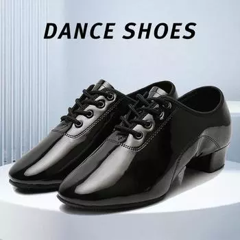 Мужская танцевальная обувь на низком каблуке 3,5 см, современная обувь для бальных танцев, обувь для танго, танцевальная обувь на открытом воздухе 36 чёрный