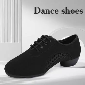 Мужская танцевальная обувь на низком каблуке 2,5 см, современная обувь для бальных танцев, обувь для танго, танцевальная обувь на открытом воздухе 34 чёрный