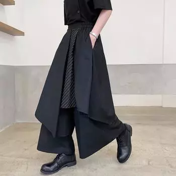 Мужская темная нестандартная юбка-брюки самурая Yohji Yamamoto с японскими лентами XL чёрный