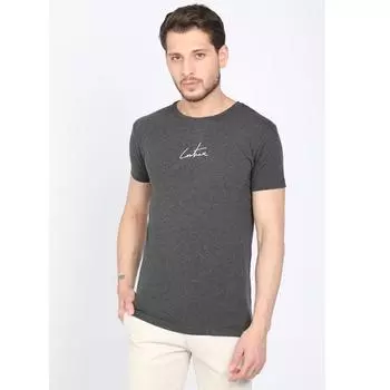 Мужская темно-серая футболка с круглым вырезом с принтом