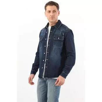 Мужская темно-синяя джинсовая рубашка