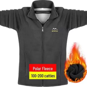 Мужская теплая флисовая куртка больших размеров на весну и осень XL чёрный