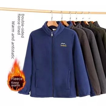 Мужская теплая флисовая куртка больших размеров на весну и осень 2XL чёрный