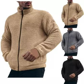 Мужская теплая флисовая куртка большого размера на молнии с карманами L армия зеленый