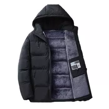 Мужская теплая хлопковая куртка Папина с капюшоном из плюша и толстой хлопковой куртки Теплая куртка M чёрный