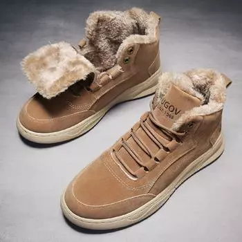 Мужская теплая хлопковая обувь для осени и зимы, повседневная спортивная обувь, нескользящие зимние ботинки 38 дубильная кора