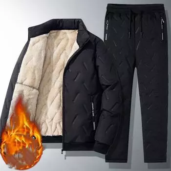 Мужская теплая куртка на молнии + утепленные брюки, комплект из 2 предметов 5XL