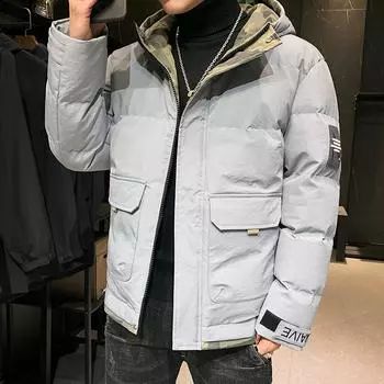 Мужская теплая куртка с цветными блоками, зимняя теплая куртка с капюшоном, пушистая повседневная теплая куртка больших размеров XS белый