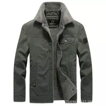 Мужская теплая куртка с лацканами из хлопкового промытого хлопка из ягненка и кашемира M