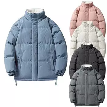 Мужская теплая куртка с воротником-стойкой, зимнее мужское пуховое пальто с утепленной подкладкой, термопальто без капюшона M синий