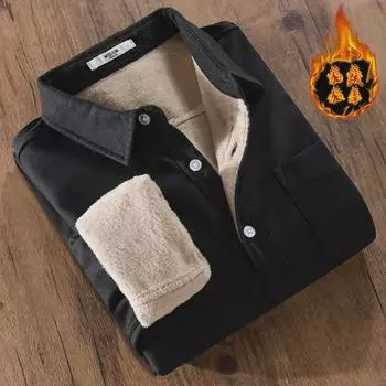 Мужская теплая рубашка из бархата с длинными рукавами — простая и удобная, идеально подходит для осени и зимы (9307)