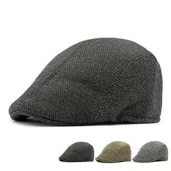 Мужская теплая шапка для людей среднего и пожилого возраста, осенне-зимняя винтажная шерстяная кепка с козырьком хаки