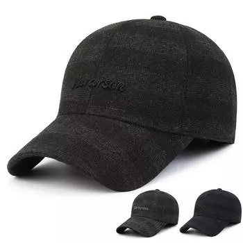 Мужская теплая шерстяная шапка для людей среднего и пожилого возраста, бархатная толстая бейсболка, ветрозащитная, морозостойкая, для защиты ушей чёрный