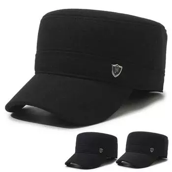 Мужская теплая шерстяная шапка осень-зима бархатная толстая кепка защита ушей плоская кепка серый