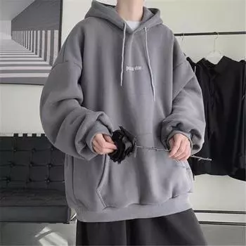 Мужская теплая толстовка с капюшоном с подкладкой, зимний утолщенный свободный свитер большого размера с капюшоном XS чёрный