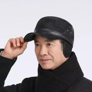 Мужская теплая защитная шапка для ушей, бархатная толстая бейсболка, шерстяная плоская кепка для улицы, для людей среднего и пожилого возраста, хлопковая кепка серый