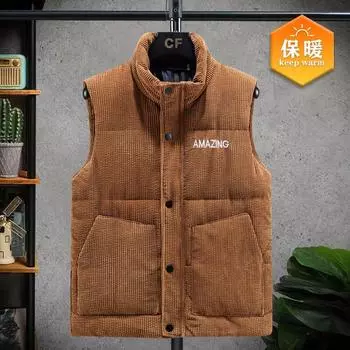 Мужская теплая жилетка на молнии с винтажной вышивкой и надписями, куртка осень-зима, модный однотонный жилет с карманами, воротник-стойка, без рукавов L серый