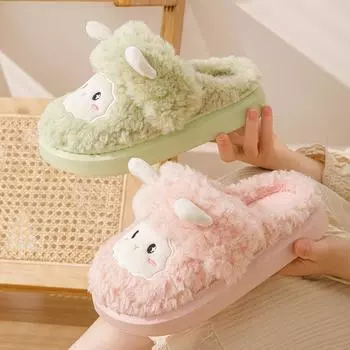 Мужская теплая зимняя хлопчатобумажная обувь. Женские теплые меховые домашние тапочки. Нескользящие плюшевые тапочки из ЭВА. Домашняя обувь для пар на толстой подошве. Шлепанцы. Детские тапочки. 36-37 зелёный