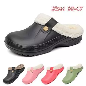 Мужская теплая зимняя хлопковая обувь, женские теплые домашние тапочки на меху, нескользящие плюшевые тапочки из ЭВА, домашняя обувь для пар на толстой подошве, шлепанцы 35-36 черный белый