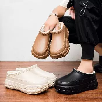 Мужская теплая зимняя хлопковая обувь, женские теплые домашние тапочки на меху, нескользящие плюшевые тапочки из ЭВА, домашняя обувь для пар на толстой подошве, шлепанцы 36-37 чёрный