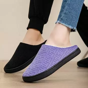 Мужская теплая зимняя хлопковая обувь, женские теплые домашние тапочки на меху, нескользящие плюшевые тапочки из ЭВА, домашняя обувь для пар на толстой подошве, шлепанцы 36-37 чёрный