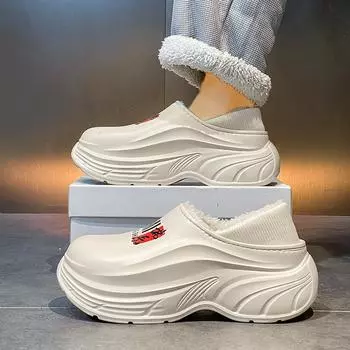 Мужская теплая зимняя хлопковая обувь, женские теплые домашние тапочки на меху, нескользящие плюшевые тапочки из ЭВА, домашняя обувь для пар на толстой подошве, шлепанцы 36-37 чёрный