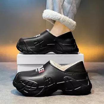 Мужская теплая зимняя хлопковая обувь, женские теплые домашние тапочки на меху, нескользящие плюшевые тапочки из ЭВА, домашняя обувь для пар на толстой подошве, шлепанцы 36-37 чёрный