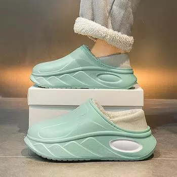 Мужская теплая зимняя хлопковая обувь, женские теплые домашние тапочки на меху, нескользящие плюшевые тапочки из ЭВА, домашняя обувь для пар на толстой подошве, шлепанцы 40-41 чёрный