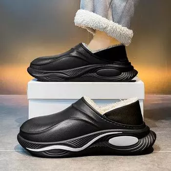 Мужская теплая зимняя хлопковая обувь, женские теплые домашние тапочки на меху, нескользящие плюшевые тапочки из ЭВА, домашняя обувь для пар на толстой подошве, шлепанцы 40-41 чёрный