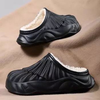 Мужская теплая зимняя хлопковая обувь, женские теплые домашние тапочки на меху, нескользящие плюшевые тапочки из ЭВА, домашняя обувь для пар на толстой подошве, шлепанцы 36-37 чёрный