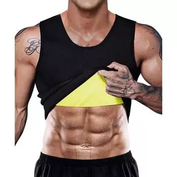 Мужская термоформирующая рубашка для похудения, спортивный жилет для сауны, майка для тренировок, компрессионные костюмы, тренажер для похудения, корректирующее белье XL жёлтый/чёрный