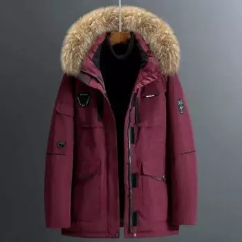 Мужская термостойкая мужская зимняя парка с толстым меховым воротником, пуховик, пальто средней длины, верхняя одежда из 90% белого утиного пуха, пальто для мужчин M красный