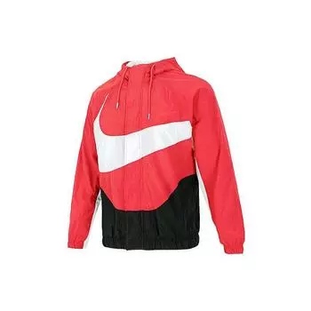 Мужская тканая куртка с капюшоном и большим логотипом Nike Sportswear Swoosh Color-Block, верхняя одежда красного цвета DD5968-657 L