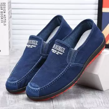 Мужская тканевая обувь, лоферы без шнуровки на мягкой подошве, мужская обувь для вождения, рабочая обувь, повседневная нескользящая дышащая тканевая обувь 44 чёрный