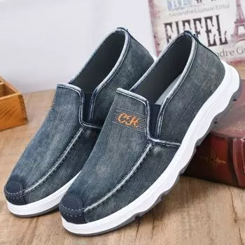 Мужская тканевая обувь, лоферы без шнуровки на мягкой подошве, мужская обувь для вождения, рабочая обувь, повседневная нескользящая дышащая тканевая обувь 44 чёрный