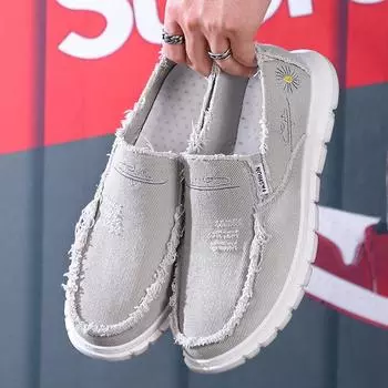 Мужская тканевая обувь, парусиновая обувь, модная обувь, на мягкой подошве, дышащая, износостойкая, нескользящая рабочая обувь 44 чёрный