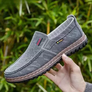 Мужская тканевая обувь «старый пекин», весна-осень, дышащая обувь с мягкой подошвой для папы среднего и пожилого возраста, нескользящая повседневная парусиновая обувь 39 серый