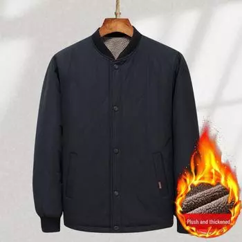 Мужская толстая хлопковая куртка с флисовой подкладкой для пожилых людей 5XL чёрный