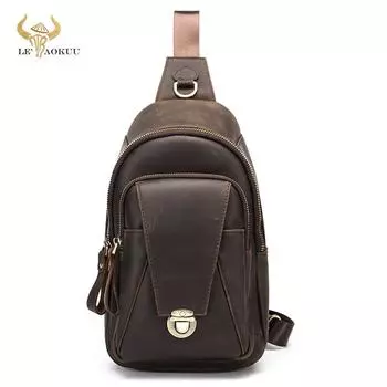 Мужская толстая кожаная винтажная треугольная сумка через плечо на слинге Crazy Horse, дизайнерская дорожная сумка на одно плечо, мужской рюкзак коричневый