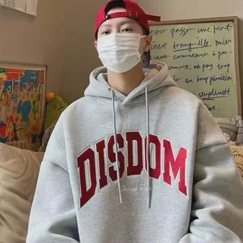 Мужская толстовка American Trendy Gray с капюшоном и принтом в виде букв, в стиле ретро, свободного кроя, с бархатом, на осень и зиму 2XL