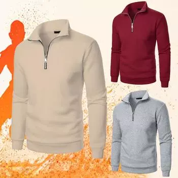 Мужская толстовка без капюшона с воротником-стойкой на молнии, спортивная рубашка с длинными рукавами, мягкая теплая куртка в ретро-этническом стиле с V-образным вырезом, однотонная Yasheng S чёрный