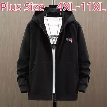 Мужская толстовка больших размеров на весну и осень, мужская повседневная спортивная куртка с капюшоном больших размеров 4XL-11XL 11XL чёрный