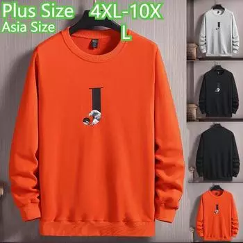 Мужская толстовка больших размеров на весну и осень, свободный спортивный топ большого размера Fat Fat Man 4XL-10XL 10XL чёрный