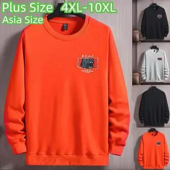 Мужская толстовка больших размеров на весну и осень, повседневный пуловер, свободный спортивный топ 4XL-10XL 10XL чёрный