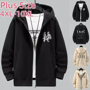 Мужская Толстовка больших размеров с принтом, повседневная и удобная спортивная осенне-зимняя куртка с капюшоном 4XL-10XL, Азиатский размер 10XL чёрный
