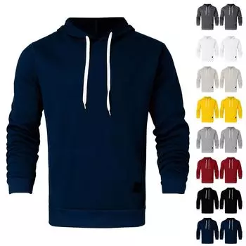 Мужская толстовка большого размера, модная, свободная, однотонная, повседневная толстовка с капюшоном L белый